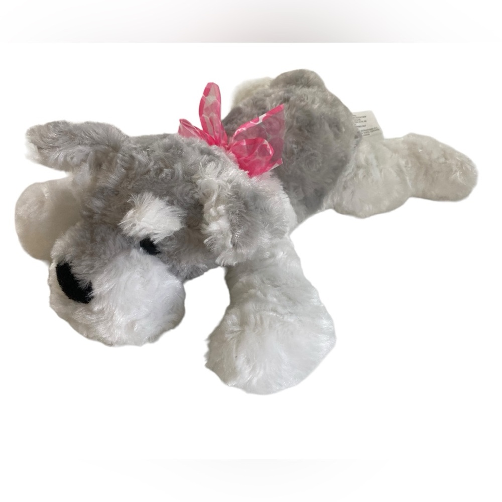 Best Made Toys Puppy Dog Plush 12" Schnauzer White Gray Pink‎ Bow 2016 Flat